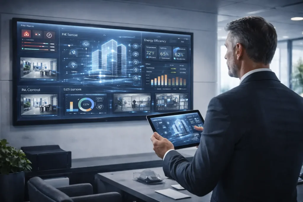 Integrated Building Control Dashboard: Fire, CCTV, & IoT.